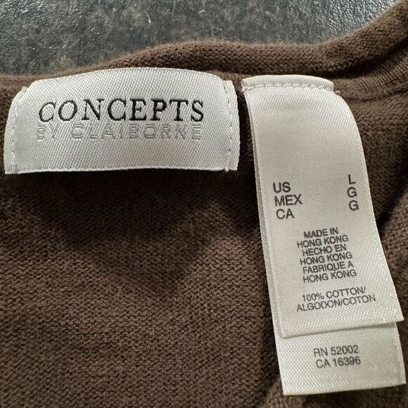 Concepts By Claiborne Sweater Long Sleeve V-Neck Women’s Size Large Brown Color - Picture 6 of 7